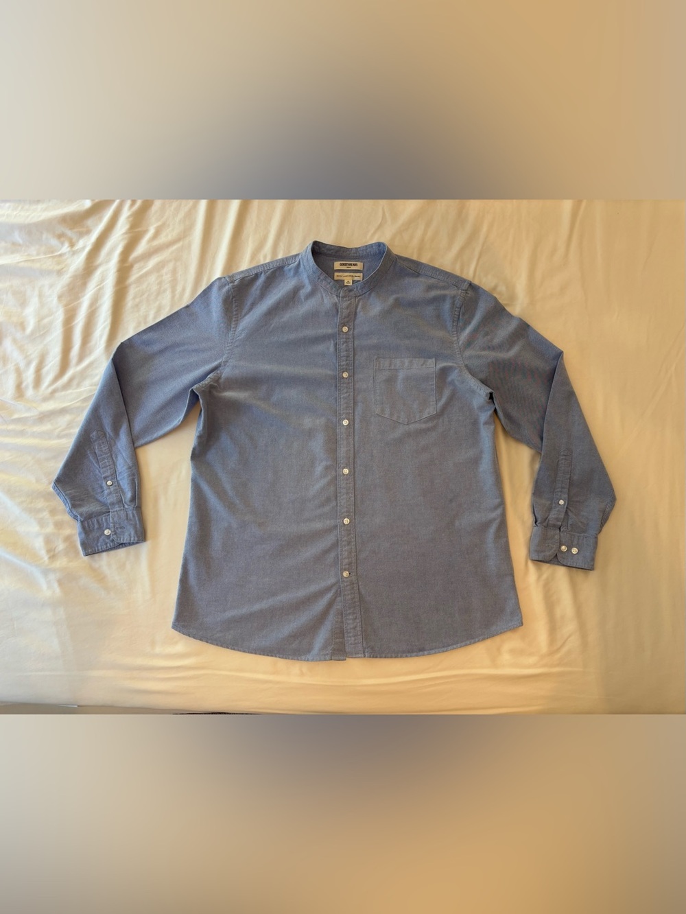 Goodthreads Chambray Light Blue Band-Collar Button Down Shirt
